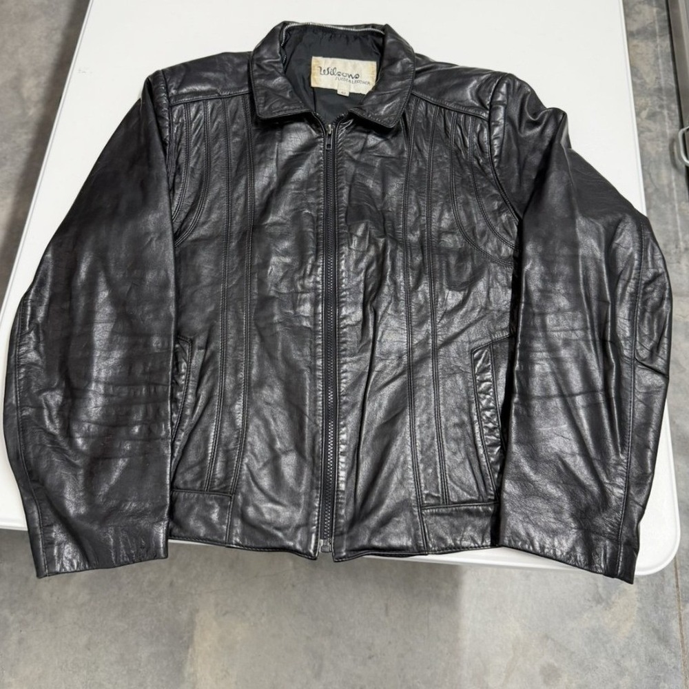Wilsons Suede & Leather Mens Black Leather Zip Up Jacket Size 42 Vintage Moto